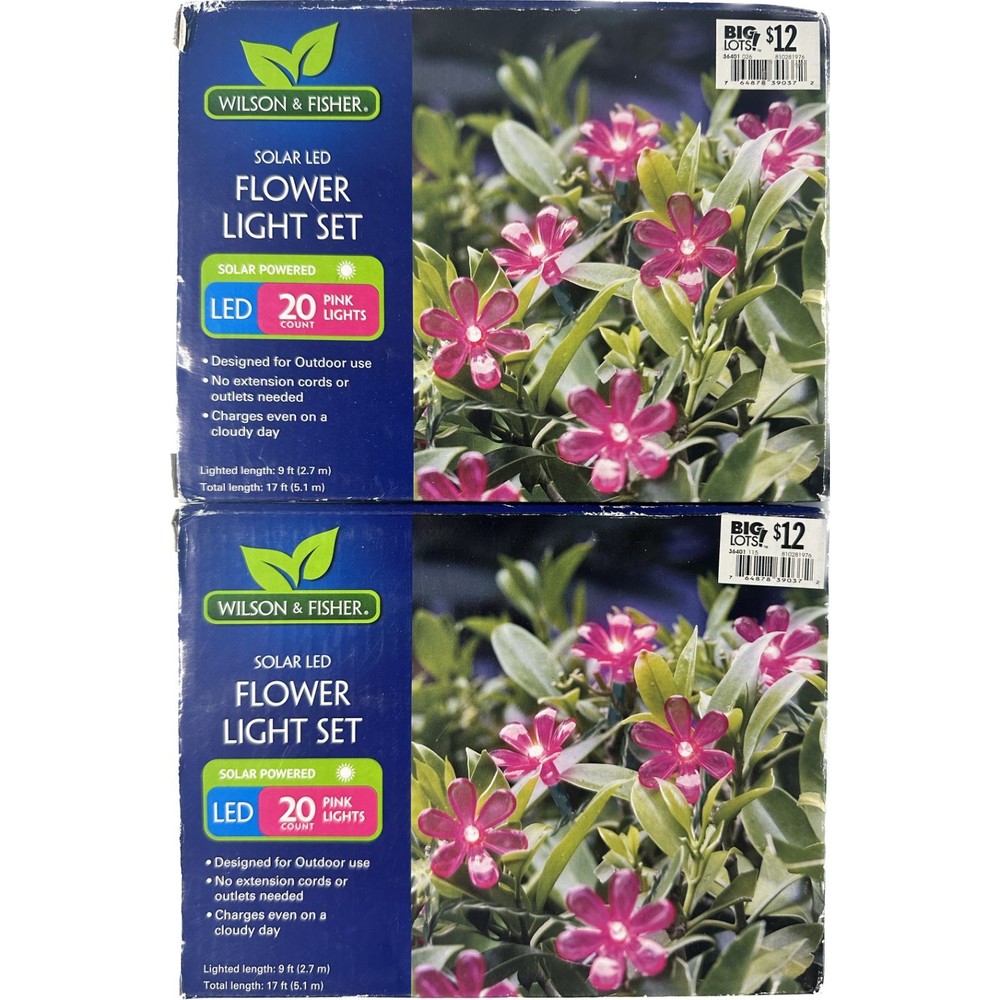 Wilson & Fisher LED Flower Solar Light Set 20 Count Lights Set of 2 Pink NIB